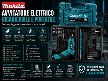 12V | Avvitatore Portatile ad Alta Potenza • 10 Giorni Senza Ricarica | Novità 2026