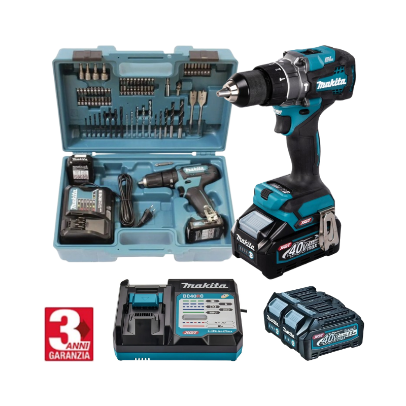 KIT ORIGINALE MAKITA: TRAPANO AVVITATORE A PERCUSSIONE PER FORATURE E AVVITATURE GRAVOSE + 45 ACCESSORI + 2 BATTERIE 48V - SUPER OFFERTA DI LANCIO®